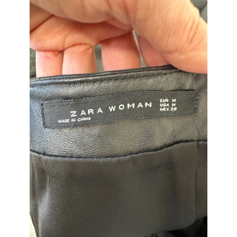 Zara Lambskin Leather Mini Skirt Black Zip Pockets Lined Medium - Picture 3 of 11